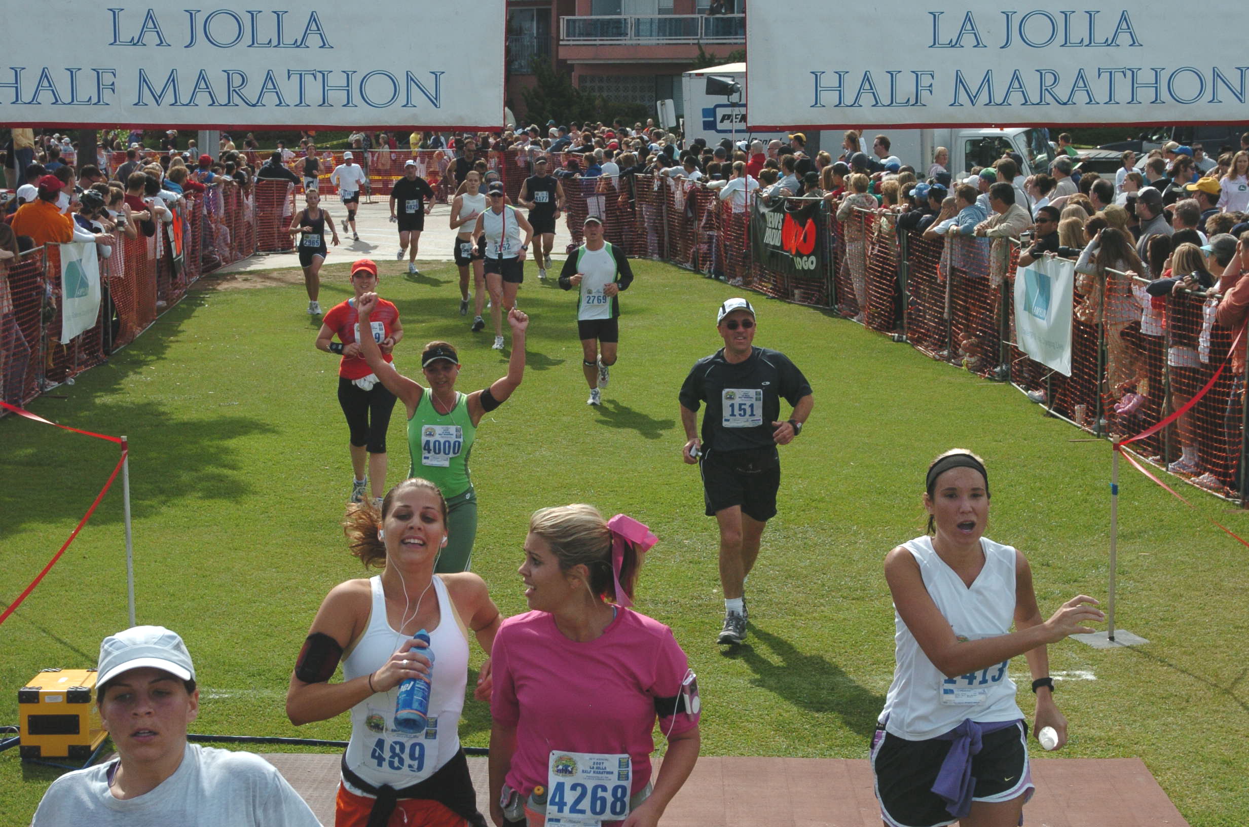 La Jolla Half Marathon 2007 finish line in La Jolla Scripps Park. Sergey Egorov bib number 151.